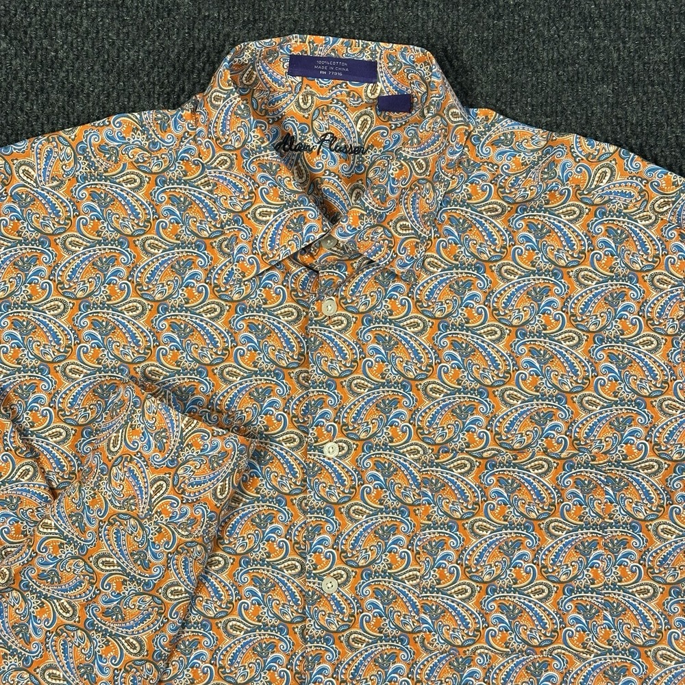 Alan Flusser Paisley Button Up Shirt Mens XL Orange Blue Green Long Sleeve
